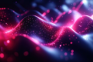 Fototapeta premium Abstract waves with glowing particles in dark background