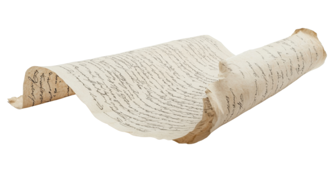 Curled white paper isolated on white background 