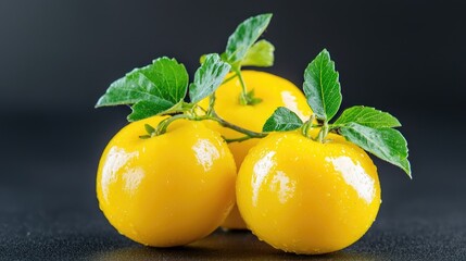 Juicy yellow citrus fruits on dark background