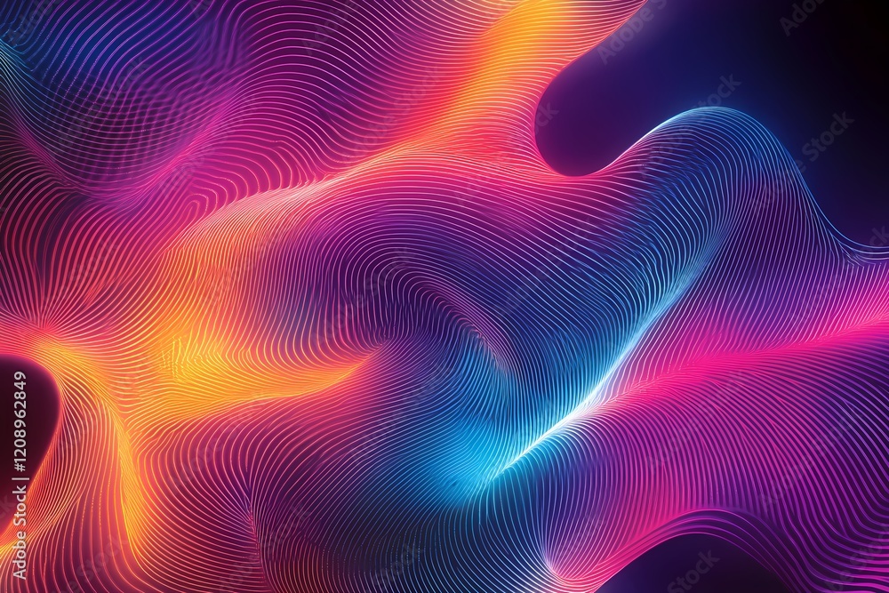 Poster abstract neon lines flowing dynamically across space