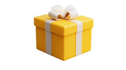 golden gift box with white ribbon isolated on white background 