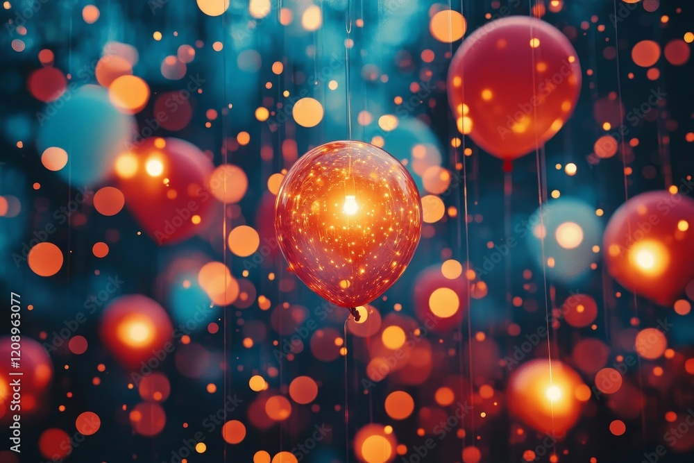 Aufkleber multicolored balloons digital background with floating light, generative ai