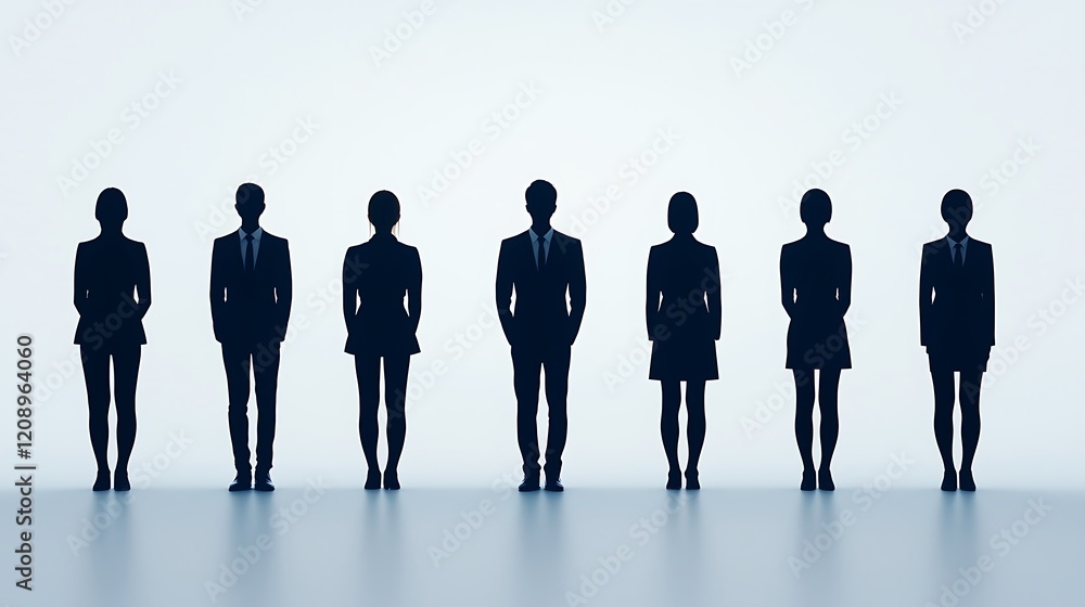 Poster silhouettes of diverse professionals stand in a row against a minimalist background, symbolizing tea