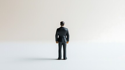 Fototapeta premium A miniature figure in a suit stands alone against a minimalist background, evoking themes of solitude, introspection, and professionalism.