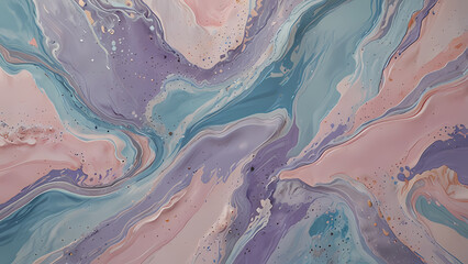 Fototapeta premium A calming, resin-themed abstract design with pastel hues of lavender, baby blue, and soft pink, combined with delicate marbling and a smooth, polished finish