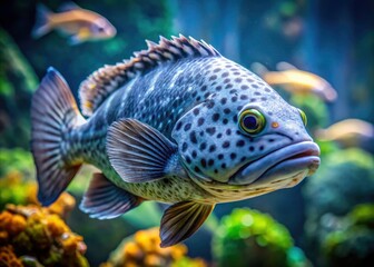 Fototapeta premium Gray Spotted Aquarium Fish High Depth of Field Photography - Stunning Underwater Image
