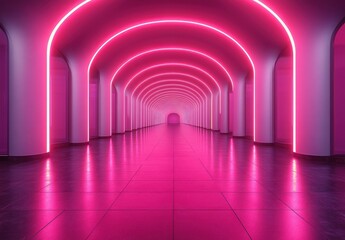 Futuristic Curved Corridor with Soft Neon Lighting and Glossy Surfaces