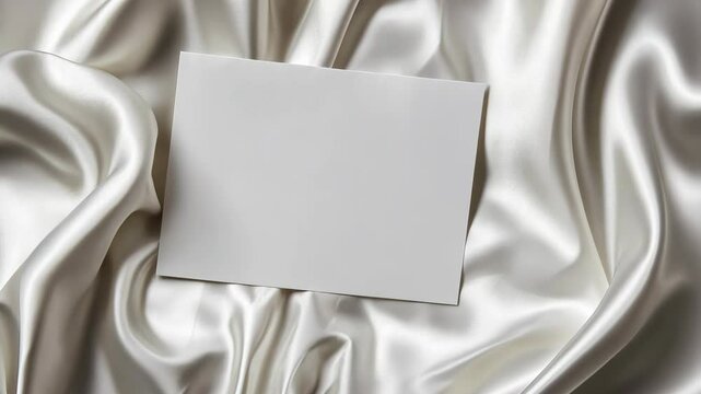 Elegant blank greeting card on smooth satin fabric, perfect for personalization and creative design ideas