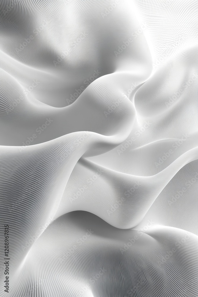 Poster abstract white digital background with smooth flow, generative ai