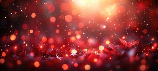 Red Glittering Background with Bright Star Lights for Festive Celebration and Abstract Christmas Design