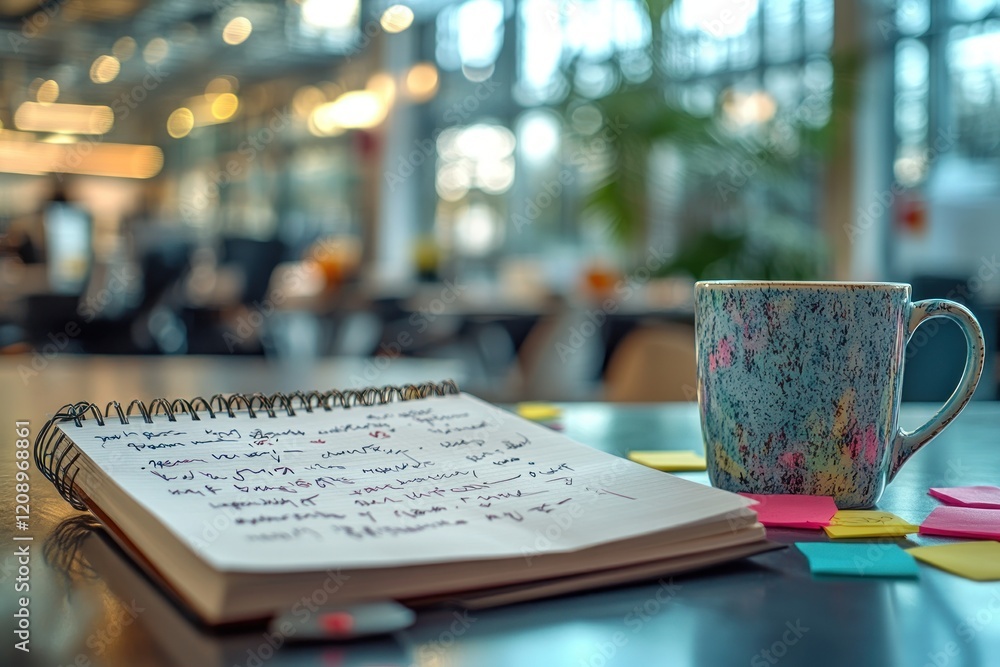 Poster cozy workspace with handwritten notes and colorful sticky notes