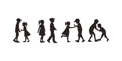 Children Interaction Silhouette Vector. Children Interaction Silhouette Vector Art | Kids Playing and Socializing Silhouette Illustration