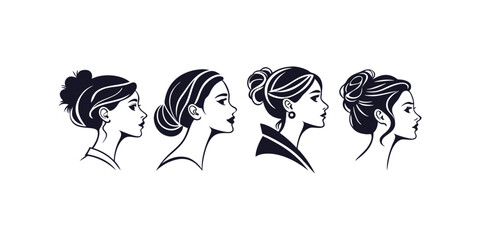 Collection of Beautiful Profile of Female Head Silhouette Vector. Beautiful Female Head Silhouette Vector Collection | Elegant Woman Profile Silhouette Art