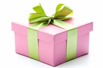 Obraz premium Pink Gift Box With A Green Ribbon Bow