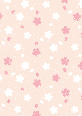 桜と桜の花びらが舞い散るシルエット背景_縦02