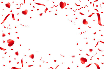 赤のハートの紙吹雪のベクターイラスト 赤色のハート紙吹雪のフレーム背景