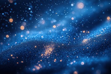 Obraz premium Shimmering Blue and Silver Particles in Abstract Bokeh Background for Celebration and Holiday Glow
