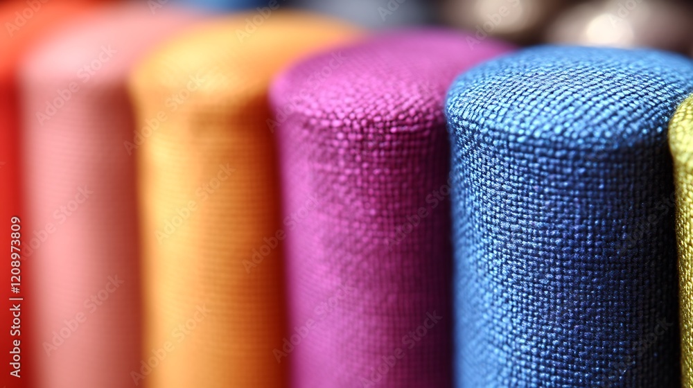 Poster colorful textured cylindrical objects in a row