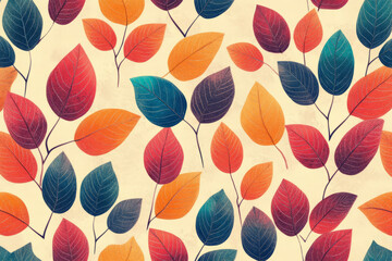 Fototapeta premium illustrated seamless autumnal leaf pattern with colorful fall foliage and watercolor design for vibrant background texture