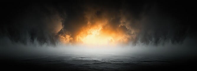 Obraz premium Surreal Foggy Landscape with Neon Light and Smoke Abstract Background for Nightclub and Product Display