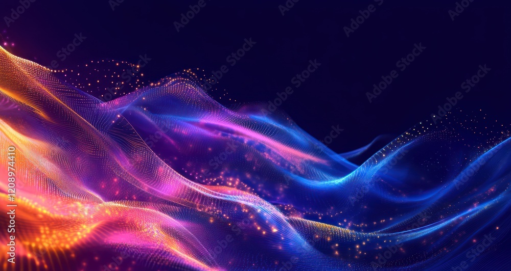 Poster abstract wave pattern illuminated with neon colors and dynamic lighting effects in a digital art con