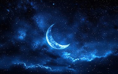 Fototapeta premium Crescent Moon in a Starry Night Sky