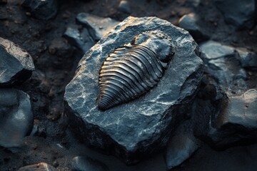 Dark stone with some trilobite fossil in it.