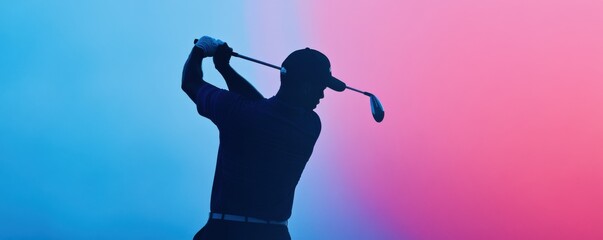 Golfer Silhouette: A Dynamic Pose Against a Vibrant Gradient Background