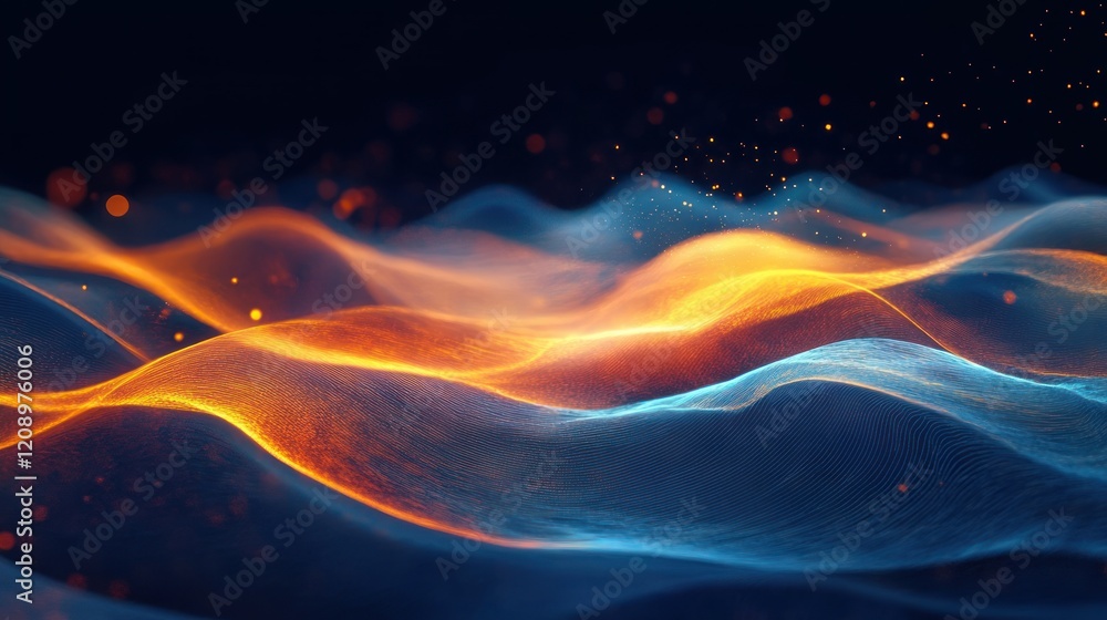 Poster abstract sound wave dance in digital space with big data particles and neural network