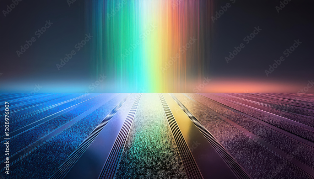 Poster glowing prism creating vibrant rainbow spectrum on smooth surface