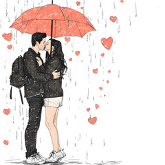 Playful and romantic wedding couple illustrations concept and wedding accessories in hand-drawn.