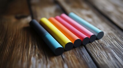 Tubes of colored chalked on a hard wood table