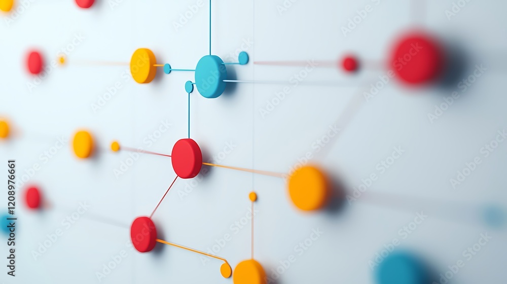 Poster a colorful network of interconnected nodes that visually represents data or relationships, showcasin