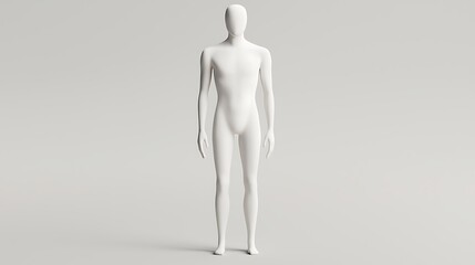 A minimalist, abstract representation of a human figure, standing upright with a smooth, featureless surface against a light background.