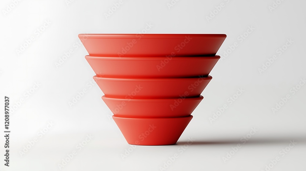 Poster a stack of five red bowls arranged in a cone shape, showcasing a modern and minimalist design agains