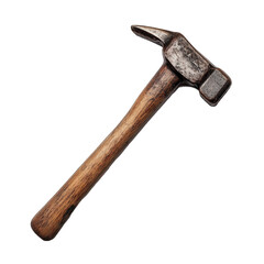 vintage wooden carpenter hammer with weathered metal head isolated on transparent background png