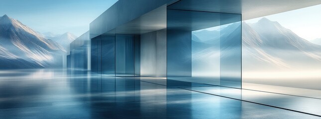 Abstract Minimalist Design with Overlapping Transparent Layers in Geometric Shapes and Monochromatic Color Palette