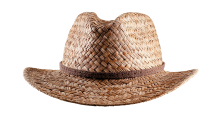 A stylish, woven straw hat ideal for sunny days and outdoor activities. transparent background