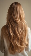 Fototapeta premium Back view of a girl with beautiful long wavy red hair.