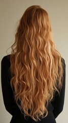Fototapeta premium Back view of a girl with beautiful long wavy red hair.