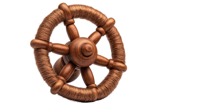A traditional wooden spinning wheel for creating yarn and textiles, showcasing craftsmanship. transparent background