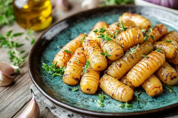 Vibrant Roasted Oca Tubers Served on Plate with Fresh Herbs