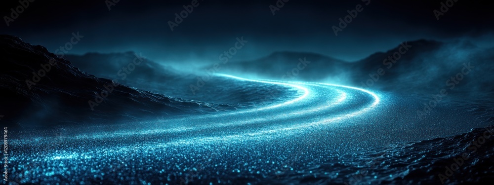 Poster Futuristic Zigzag Design with Glowing Cyan Lines and Minimalistic Style for Modern Wallpaper
