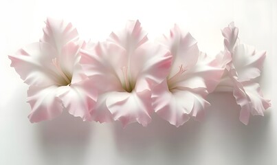Obraz premium Pink gladiolus blossoms arranged on white background, floral design, website header