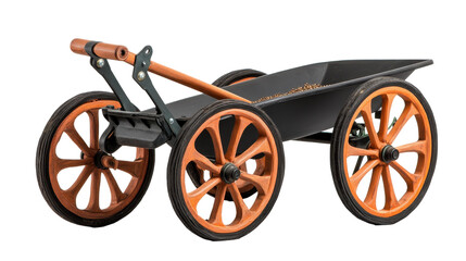 Fototapeta premium A vintage wooden wheelbarrow with stylish wheels for gardening enthusiasts. transparent background
