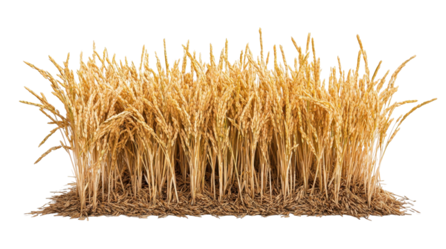 A vibrant patch of golden wheat ready for harvest in a sunny agricultural field. transparent background