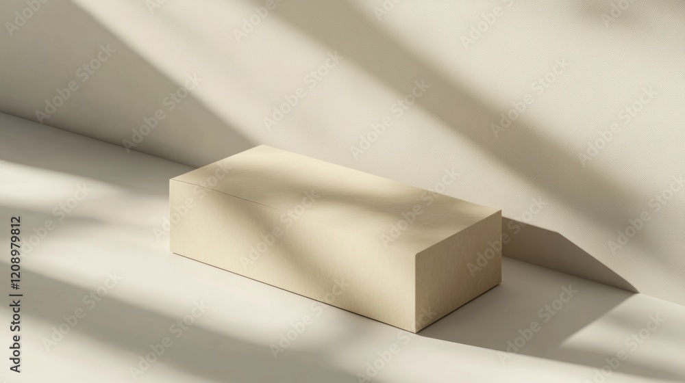Poster minimalist beige product display platform with soft light and shadows mockup