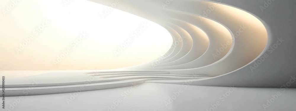 Poster minimalist architecture design with curved walls and natural light
