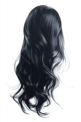 Long black waving hair isolated on white background.