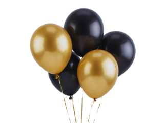 Set of black balloons isolated on transparent background

